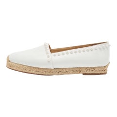 Christian Louboutin White Leather Melides Spike Trim Espadrille Flats Size 36 