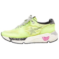 Golden Goose Neon Yellow PVC and Suede Running Sole Sneakers Size 39