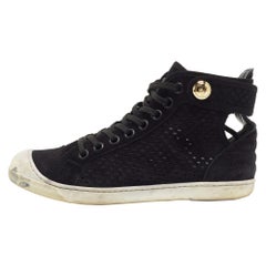 Louis Vuitton - Scarpe da ginnastica alte in pelle scamosciata con taglio laser nero misura 37