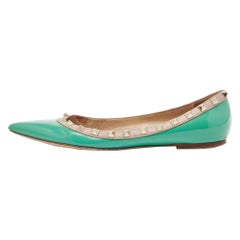 Valentino Green Patent Leather Rockstud Ballet Flats Size 37.5