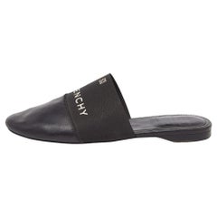 Givenchy Black Leather and Elastic Logo Flat Mules Size 36
