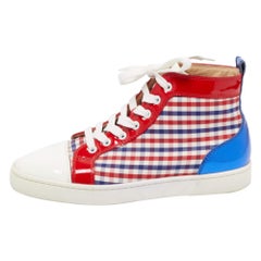 Christian Louboutin Tricolor Patent Leathe & Plaid High Top Sneakers Size 40