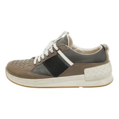 Bottega Veneta Multicolor Intrecciato Leather & Canvas Lace Up Sneakers Size 42