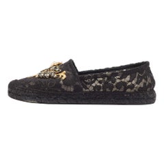 Dolce & Gabbana Black Lace Crystal Embellished Espadrille Flats Size 40