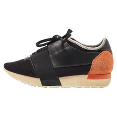 Balenciaga Black/Yellow Leather and Mesh Race Runner Sneakers Size 37