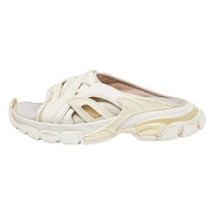 Used Balenciaga White Rubber and Neoprene Track Flat Slides Size 39
