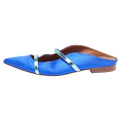 Malone Souliers Blue/Metallic Satin and Leather Maureen Flats Size 37
