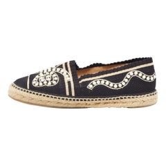 Fendi Black Knit Fabric Pearl Embellished Espadrilles Flats Size 40