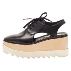 Stella McCartney Black Faux Leather Elyse Cutout Sneakers Size 36.5