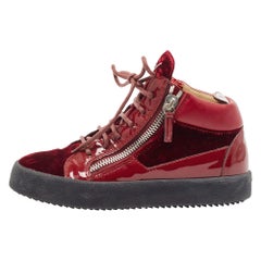 Giuseppe Zanotti Velluto e Brevetto Borgogna Scarpe da Ginnastica alte Taglia 37