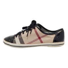 Burberry Black/Beige Canvas And Leather Cap Toe Low Top Sneakers Size 39