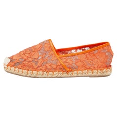 Valentino Neon Orange Lace Espadrille Flats Size 37