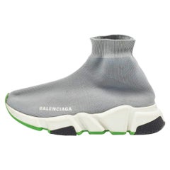 Balenciaga Grey Knit Speed Trainer High Top Sneakers Size 35