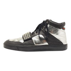 Gucci Ayoyo Schwarz/Silber Leder Ayoyo High Top Turnschuhe Größe 43,5