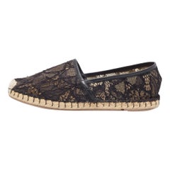 Valentino Black Lace and Leather Butterfly Espadrille Flats Size 38