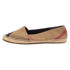 Used Burberry Brown House Check Canvas Espadrille Flats Size 37