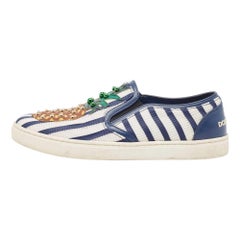 Dolce & Gabbana Zapatillas bajas de lona y tela en blanco/azul marino Talla 37.5