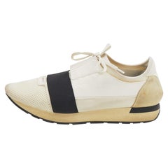 Balenciaga White/Black Mesh And Leather Race Runner Low Top Sneakers Size 44