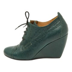 Balenciaga Green Brogue Leather Wedge Derby Size 37