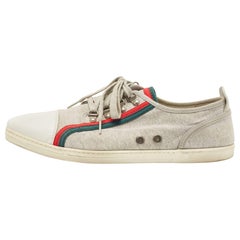 Gucci, scarpe da ginnastica basse in pelle e tessuto grigio/bianco, misura 44,5