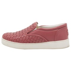 Bottega Veneta Pink Intrecciato Leather Slip On Sneakers Size 38