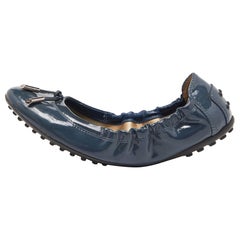 Tod's Blue Patent Leather Bow Scrunch Ballet Flats Size 37