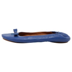 Fendi Blue Leather Let's Dance Bow Ballet Flats Size 39.5