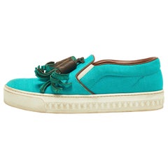 Louis Vuitton - Scarpe da Ginnastica Slip On in Tessuto Twill Turchese e Monogram in Tela Taglia 37