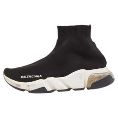 Balenciaga Black Knit Fabric Speed Trainer Slip On Sneakers Size 37