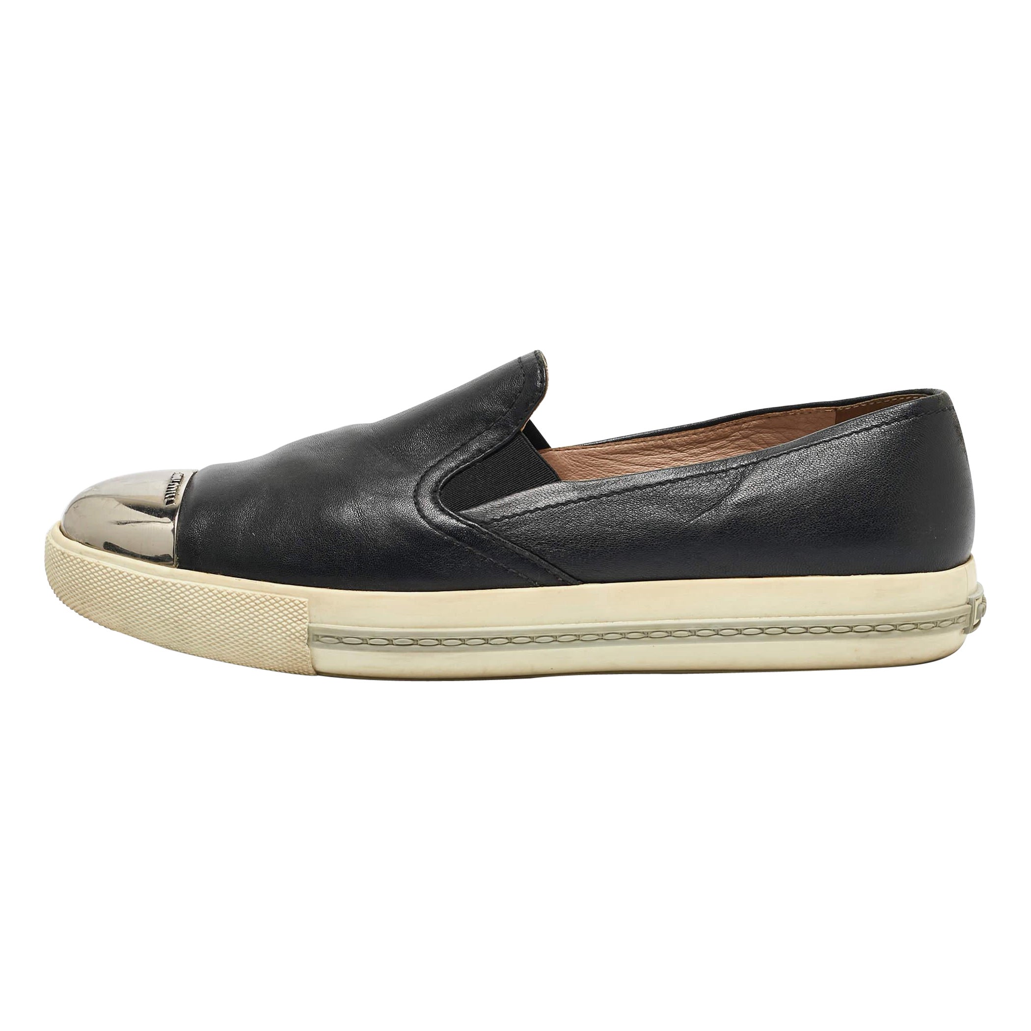 Miu Miu Black Leather Slip On Sneakers Size 41