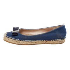 Salvatore Ferragamo Blue Denim Mandy Espadrille Flats Taglia 40.5