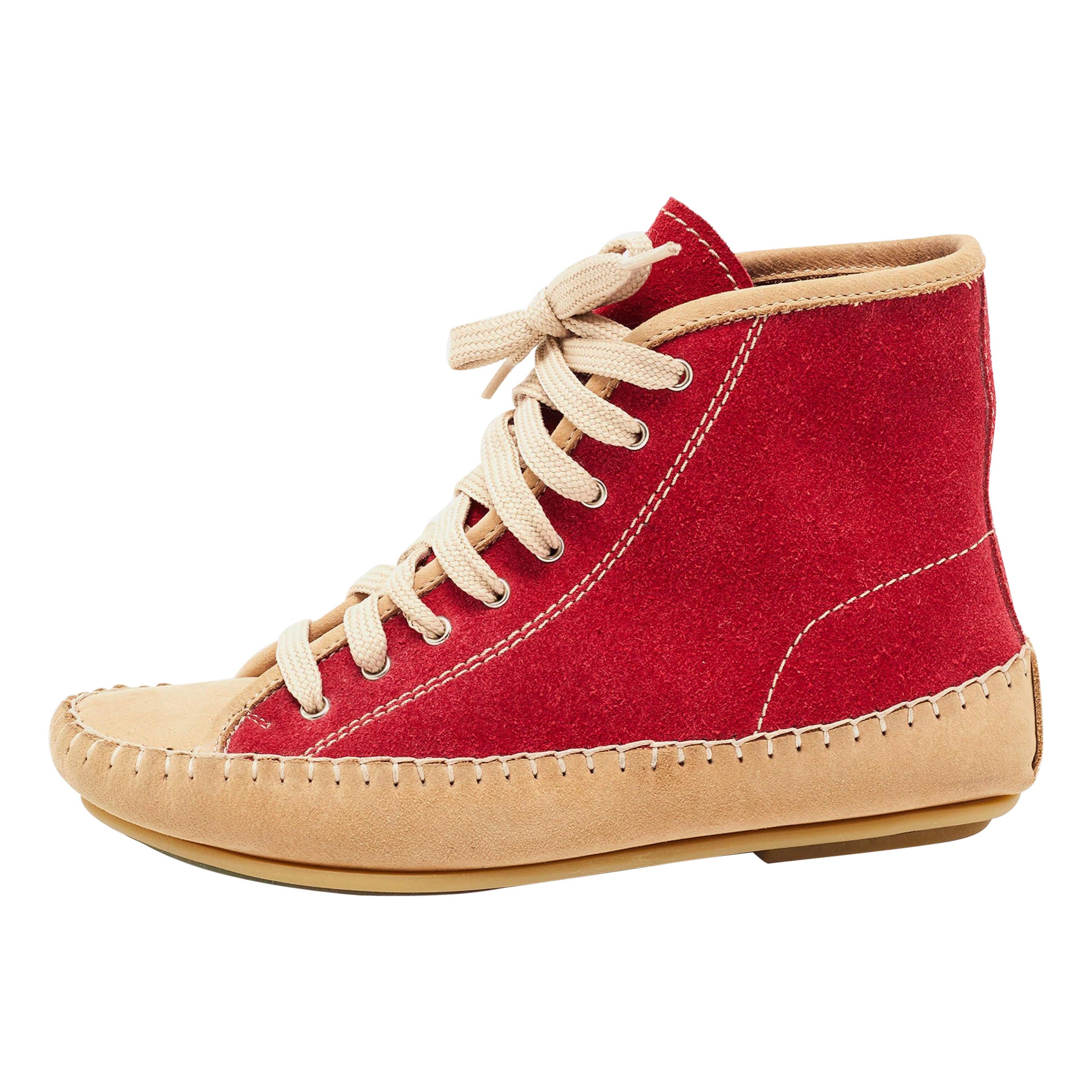See by Chloé Red Suede High Top Sneakers Size 35 For Sale
