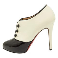 Christian Louboutin Black/Cream Patent and Leather Esoteri Booties Size 38