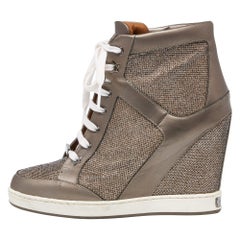 Jimmy Choo Metallic Leather and Lurex Fabric Tokyo Wedge Sneakers Size 37