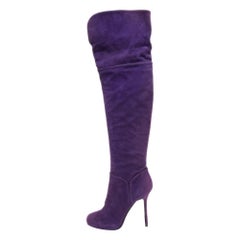 Sergio Rossi Purple Suede Zip Detail Knee Length Boots Size 40.5  