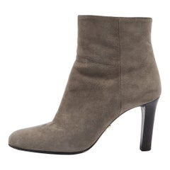 Prada Grey Suede Round Toe Ankle Booties Size 37