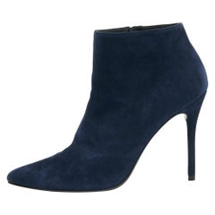 Used Stuart Weitzman Navy Blue Suede Ankle Length Boots Size 39.5