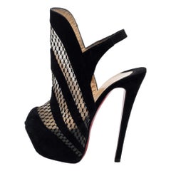 Christian Louboutin Black Suede and Mesh Guizi Platform Ankle Boots Size 38