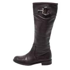 Gucci Dark Brown Leather Horsebit Calf Length Boots Size 38.5