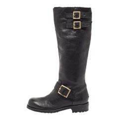 Jimmy Choo Black Leather Knee Length Boots Size 35.5