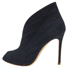 Gianvito Rossi Navy Blue Denim Vamp Peep Toe Booties Size 38.5