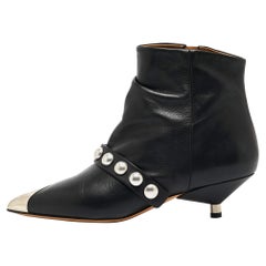 Isabel Marant Black Leather Embellished  Ankle Boots Size 37