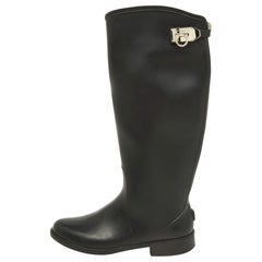 Salvatore Ferragamo Black Rubber Ruben Rain Boots Size 37.5