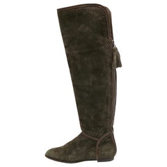 Jimmy Choo Green Suede and  Leather Knee Length Boots Size 38