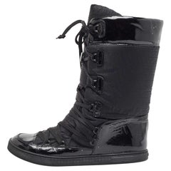 Fendi Black Nylon And Patent Midcalf Boots Size 38.5