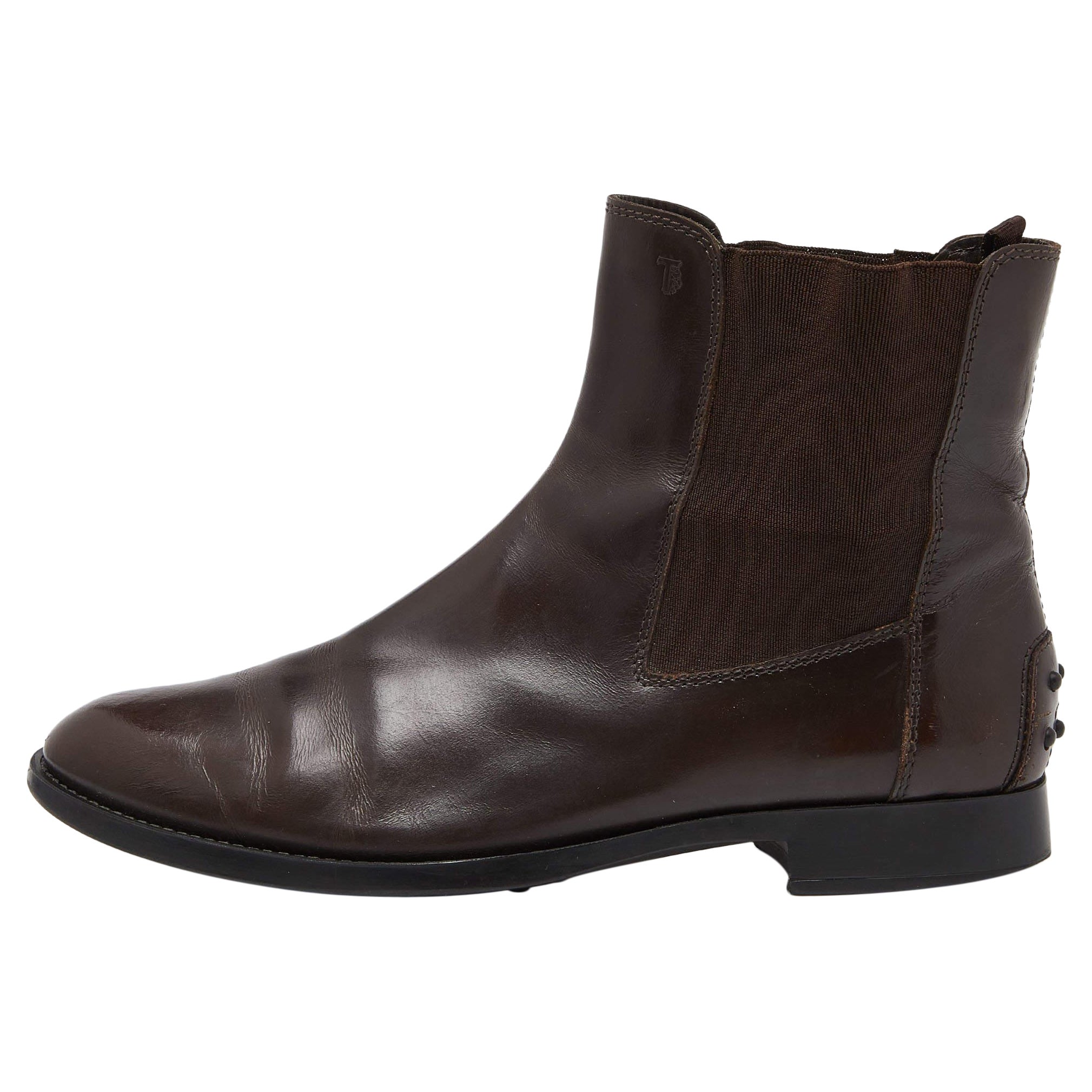 Tod's Brown Leather Slip On Ankle Boots Size 39 For Sale