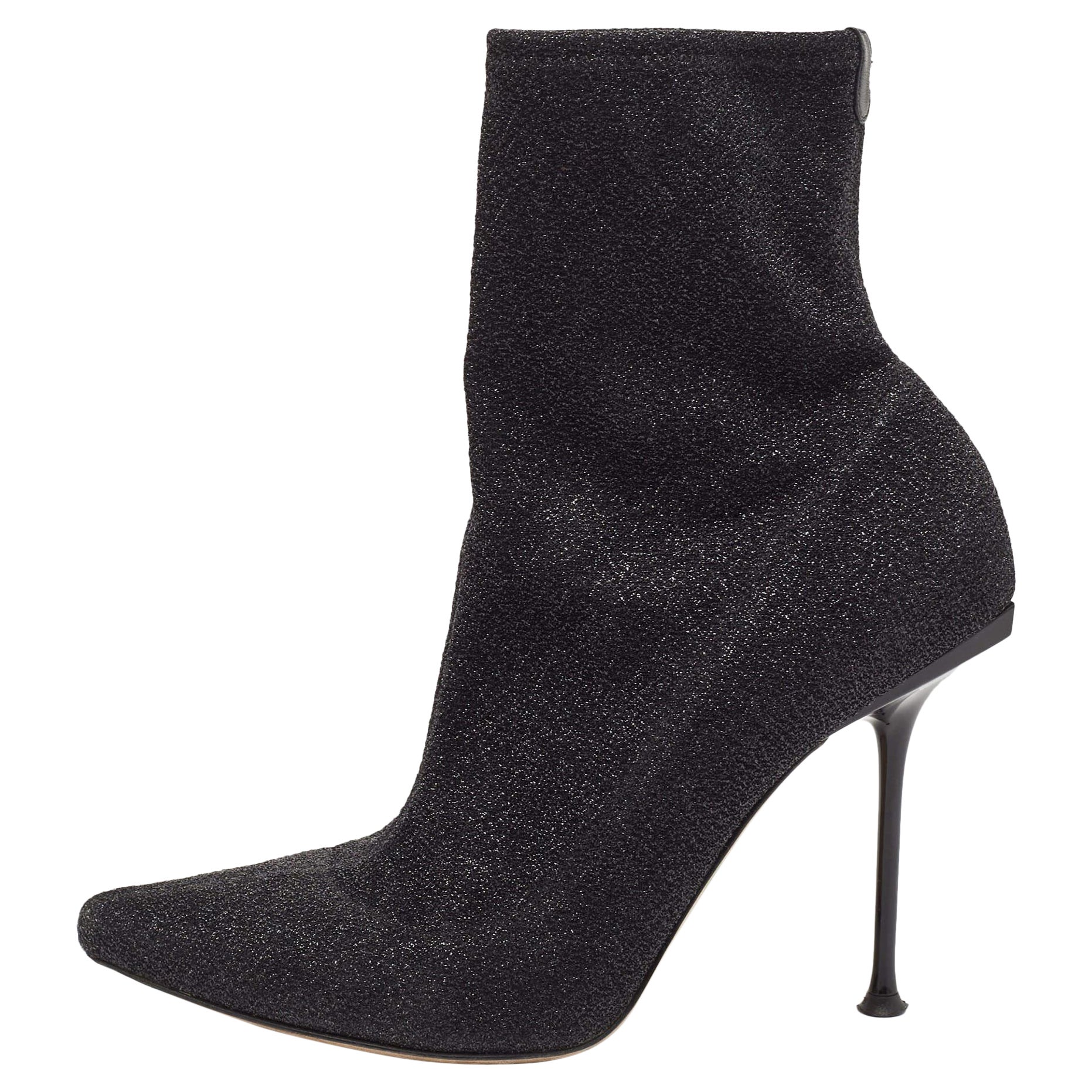 Sergio Rossi Schwarz Lurex Stoff spitz zulaufende Zehe Stiefeletten Größe 41