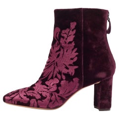 Alexandre Birman Burgundy Floral Velvet Block Heel Ankle Boots Size 41