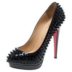 Christian Louboutin Black Patent Leather Alti Spikes Platform Pumps Size 37.5