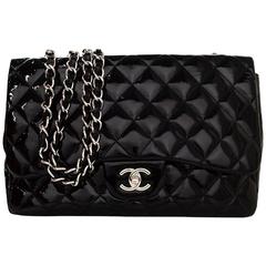 Chanel Black Quilted Patent Single Flap Jumbo Classic Flap Bag 1